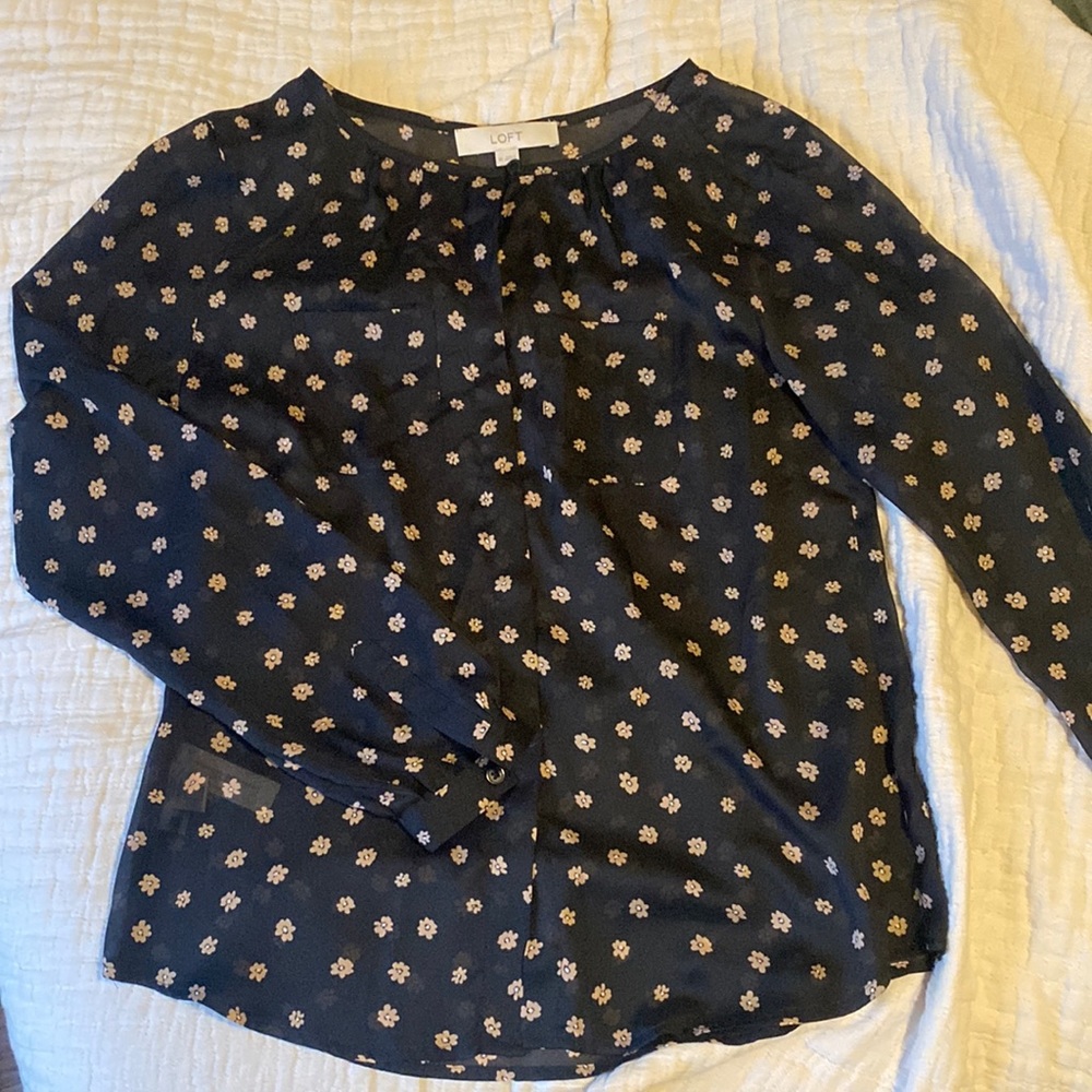 LOFT • Black floral blouse